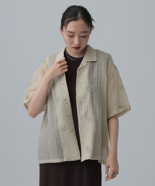 LEPSIM（レプシィム） ブラウス シャツ 刺繍ワッシャー開襟シャツ