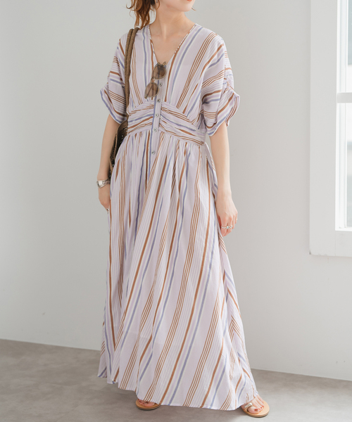 ワンピース 「WEB限定 / 追加」ne Quittez pas Cotton Voile Stripe Waist Gather Dress