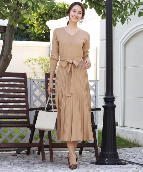 Tiaclasse ワンピース Vネックニットプリーツワンピース : ZOZOTOWN