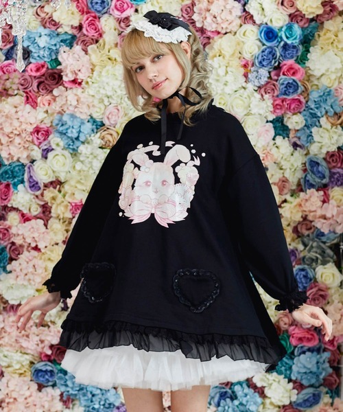 ワンピース 裏原系やガーリー系にも似合うハートポケットがかわいい レディース うさぎプリントスウェットワンピース Zozotown Yahoo 店 通販 Yahoo ショッピング
