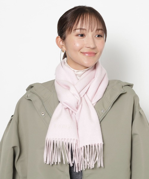 ●FURLA フルラ カシミヤ100% 大判ストール マフラー ホワイトグレー FURLA 【洗える】カシミヤ100%超大判無地ストール/幅70cm