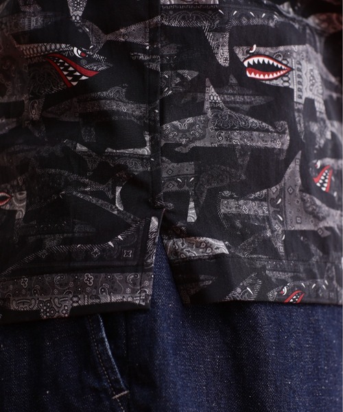 Schott バンダナ柄 長袖シャツ Lサイズ 黒/白 レア 古着 SCHOTT ショット 総柄 ペイズリー バンダナ柄 長袖
