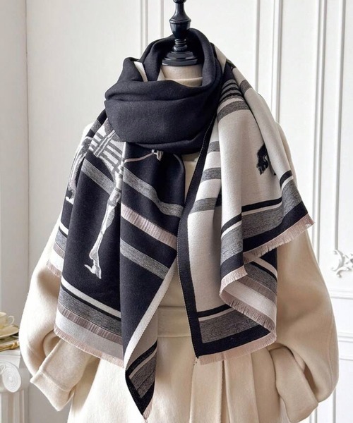 1.新品 パラスパレスnine 幾何学模様 マフラー ネイビー ベージュ NOLITA LABORATORY ストール マフラー 「 NOLITA / ノリータ