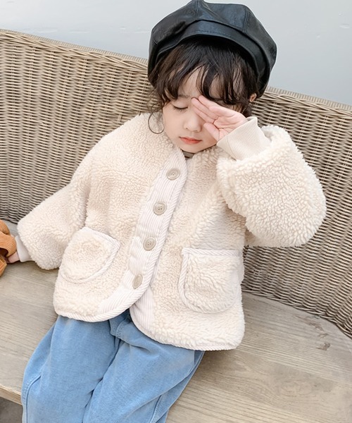 DAY CLOSET ブルゾン アウター 「袖リブ防寒」ノーカラー ボア