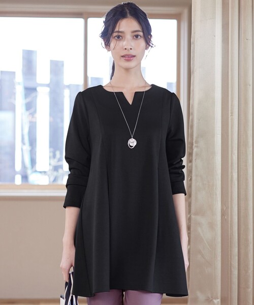 Tiaclasse ブラウス シャツ キーネックバックツイストポンチチュニック
