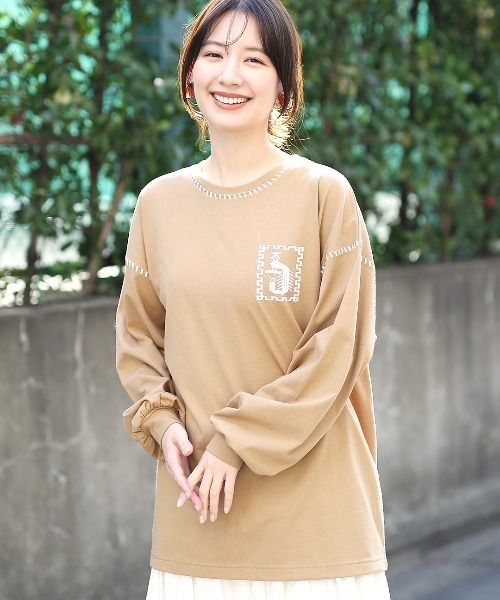 チチカカ（TITICACA） tシャツ カラーステッチ刺繍ロングTシャツ 