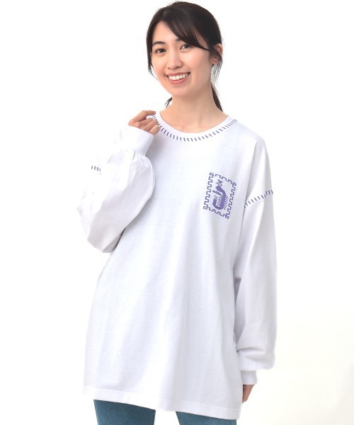 チチカカ（TITICACA） tシャツ カラーステッチ刺繍ロングTシャツ
