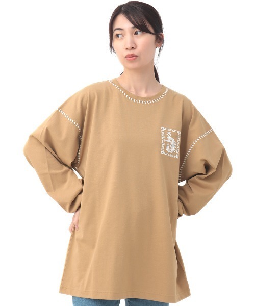 チチカカ（TITICACA） tシャツ カラーステッチ刺繍ロングTシャツ