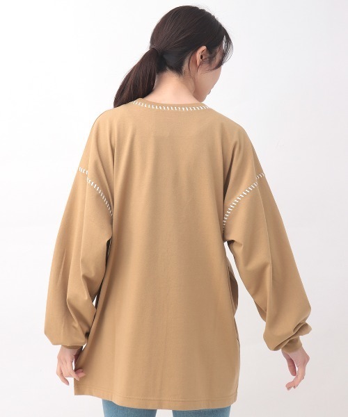 チチカカ（TITICACA） tシャツ カラーステッチ刺繍ロングTシャツ 