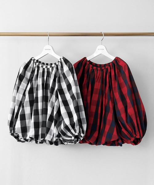 エルフランク ELFRANK 2WAYブロックチェックオフショルダーブラウス【洗える】 （ブラックチェック） ELFRANK ブラウス シャツ 2WAYブロックチェックオフショルダー
