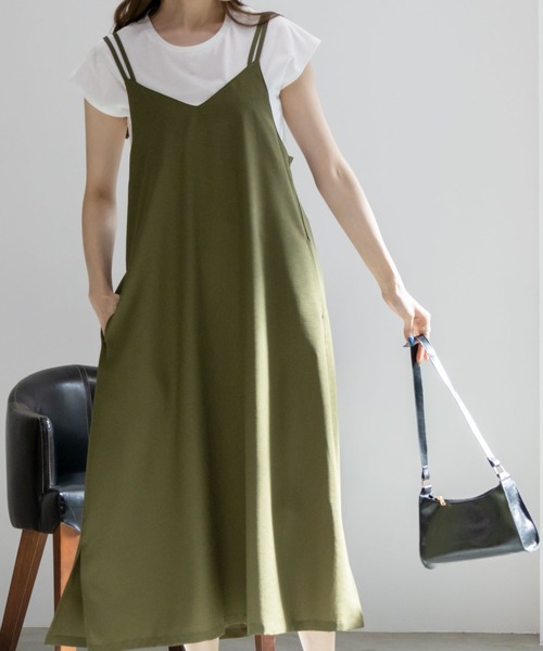 NAVY ワンピース 麻ライクキャミソールワンピース＋Tシャツセット