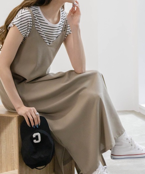 NAVY ワンピース 麻ライクキャミソールワンピース＋Tシャツセット