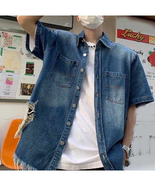 ✳︎５（FIVE）ダメージデニムシャツ　38   タグ付き Sakka シャツ デニムダメージシャツ メンズ レディース