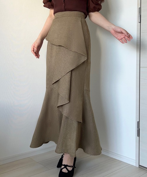 JUNOAH（ジュノア） スカート ハイウエストレースアップ千鳥マーメイド