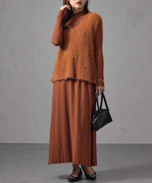 Chez toi（シェトワ） オールインワン シャギーベスト×ニット