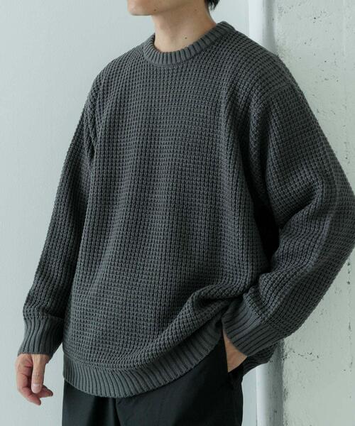 DG 黒 カシミヤ ワッフル編み クルーネック リブニット セーター JIGGYS SHOP（ジギーズショップ） セーター ニット ビッグワッフル編み