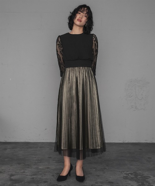 GIRL DRESS FOR NOW ドレス レース×チュールプリーツ フレア