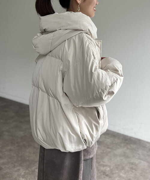 Chez toi ダウンコート ダウンジャケット プリーツネックショート