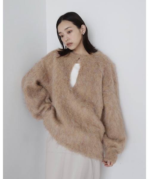 hellam ニット セーター ミックスシャギー キーネックニット