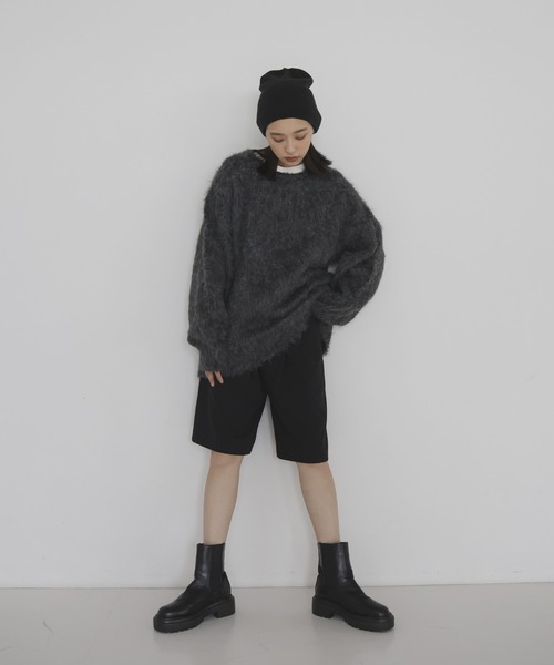 ニット セーター ミックスシャギー　キーネックニット レディース hellam ニット セーター ミックスシャギー キーネックニット