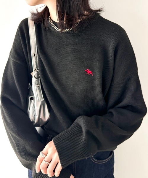 ポロラルフローレン クルーネック コットンセーター 黒 ニット　00s 刺繍ロゴ ポロ ラルフ ローレン POLO RALPH LAUREN コットン クルーネック