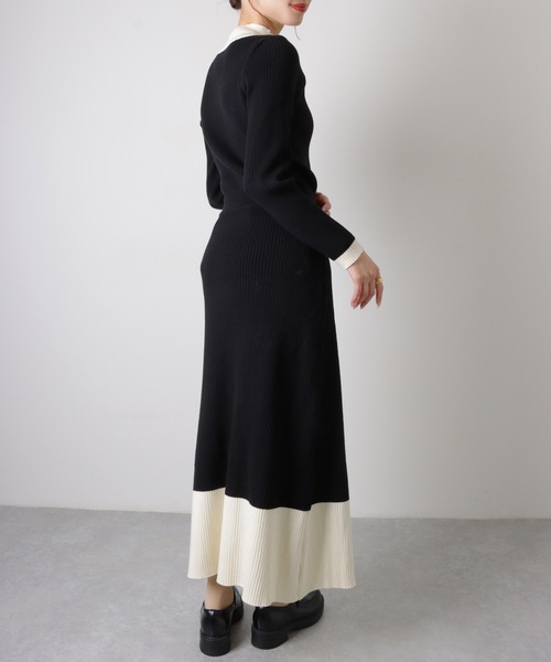ワンピース bicolor knit ribbed long dress /「2点セット」バイカラー