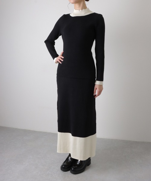 ワンピース bicolor knit ribbed long dress /「2点セット」バイカラー