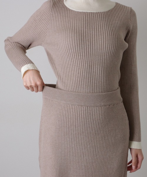 ワンピース bicolor knit ribbed long dress /「2点セット」バイカラー