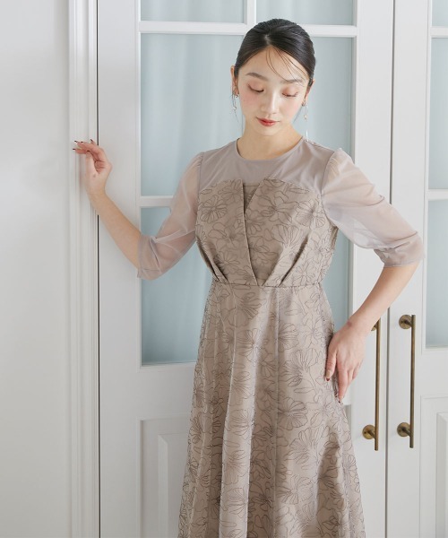 ドレス ビスチェ風刺繍レースワンピースドレス「大きいサイズ有」
