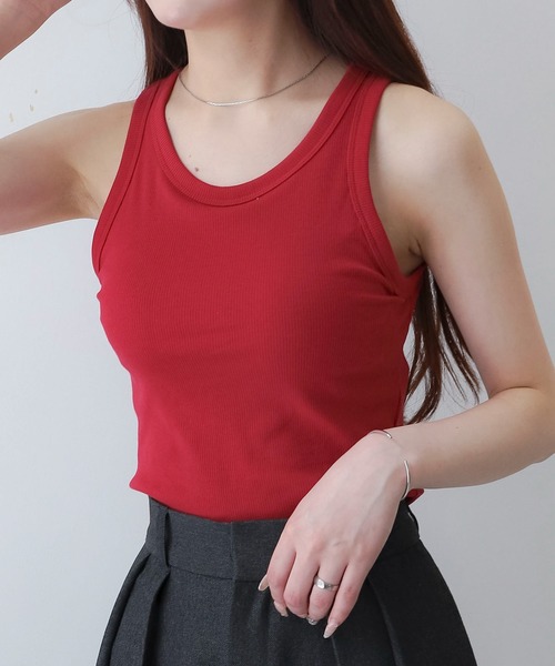 gimaguas ギマガス pickyouドレープネック レッド タンクトップ Rib Tanktop | Gajess
