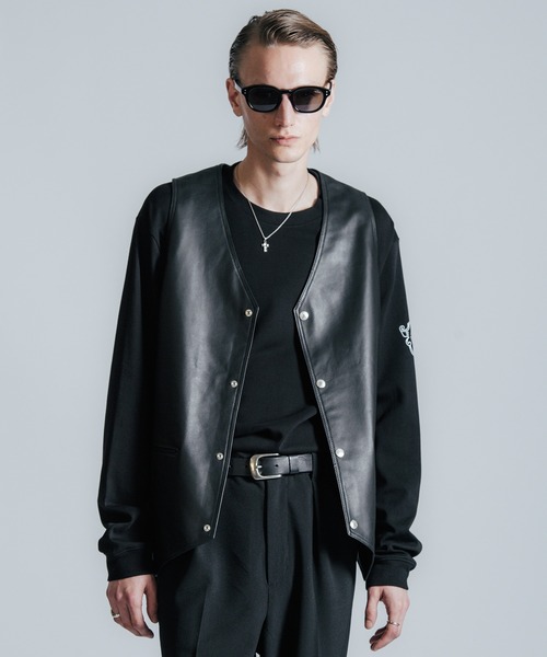 ベスト ジレ SPANISH LAMB LEATHER VEST メンズの画像