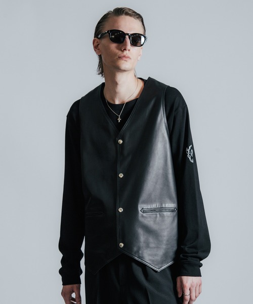 ベスト ジレ SPANISH LAMB LEATHER VEST メンズの画像