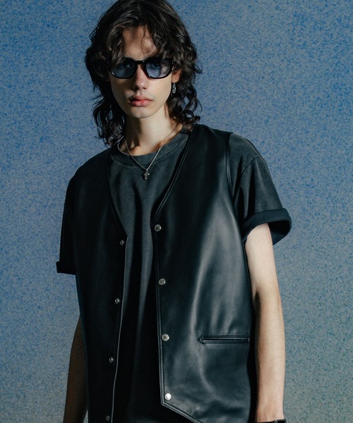ベスト ジレ SPANISH LAMB LEATHER VEST メンズの画像
