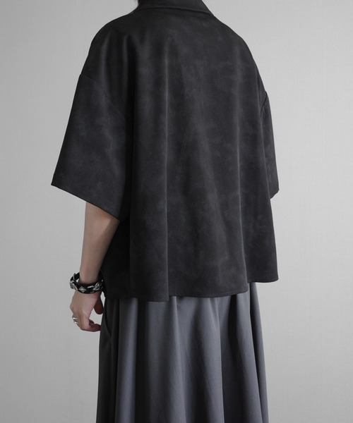 KUUUPY 短丈総柄オープンカラーシャツ　ブラック 半袖　シャツ　ブラック　L KUUUPY シャツ Cropped Print Open Collar Shirt - 短丈総柄