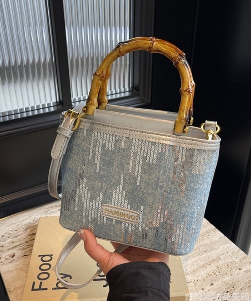 美品 2way ショルダーバッグ バンブー 斜めがけ ハンドバッグ ショルダーバッグ バッグ 2way バンブーハンドル ハンドバッグ