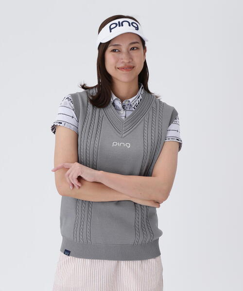 ベスト ジレ 「PING APPAREL」ケーブルVネックニットベスト 「LADIES LINE」 (LADIES) レディース