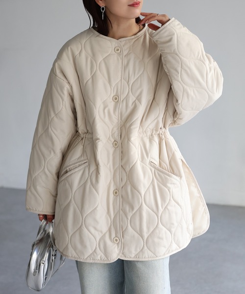 「Riberry」 ノーカラーコート MEDIUM アイボリー レディース_画像4