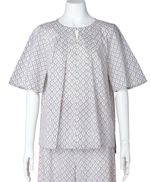 ブラウス シャツ キッドブルー -２５ＬＩＢＥＲＴＹプリント -5分袖トップス -KOBN345 -kidblue レディース