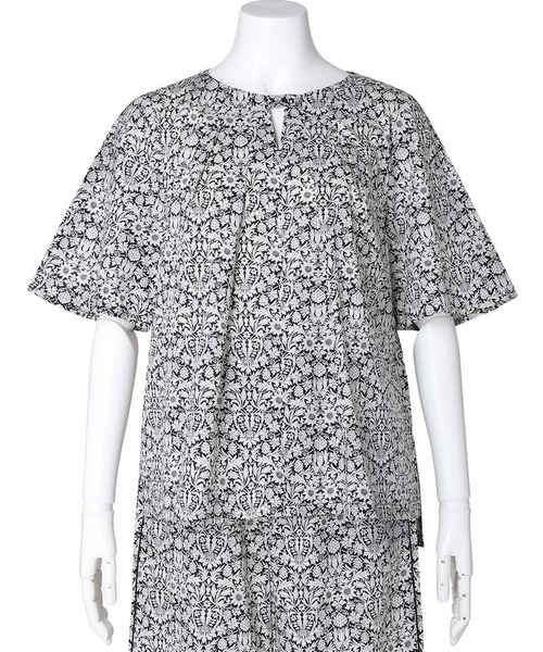 ブラウス シャツ キッドブルー -２５ＬＩＢＥＲＴＹプリント -5分袖トップス -KOBN345 -kidblue レディース