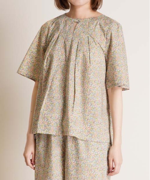 ブラウス シャツ キッドブルー -２５ＬＩＢＥＲＴＹプリント -5分袖トップス -KOBN345 -kidblue レディース