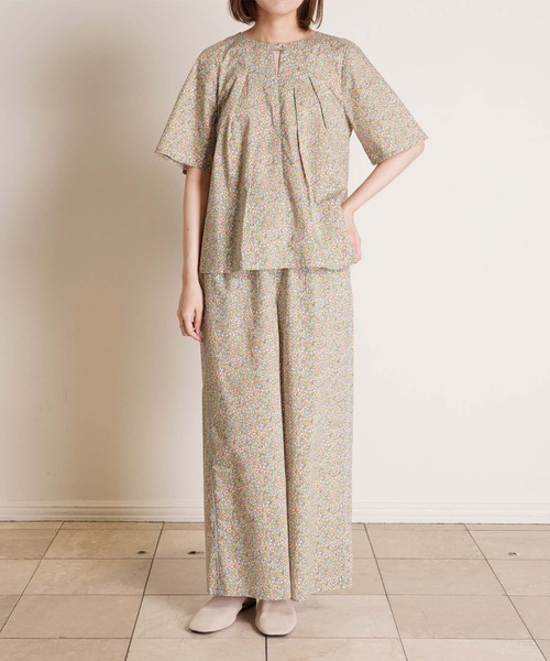 ブラウス シャツ キッドブルー -２５ＬＩＢＥＲＴＹプリント -5分袖トップス -KOBN345 -kidblue レディース