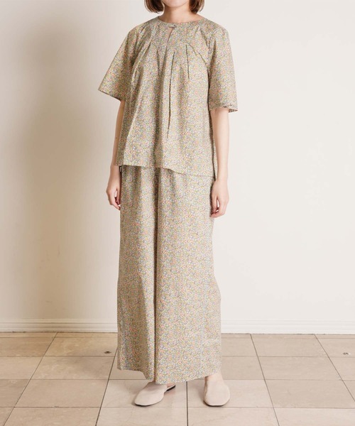ブラウス シャツ キッドブルー -２５ＬＩＢＥＲＴＹプリント -5分袖トップス -KOBN345 -kidblue レディース