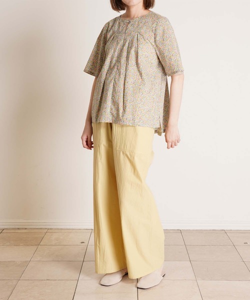 ブラウス シャツ キッドブルー -２５ＬＩＢＥＲＴＹプリント -5分袖トップス -KOBN345 -kidblue レディース
