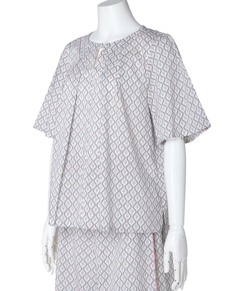 ブラウス シャツ キッドブルー -２５ＬＩＢＥＲＴＹプリント -5分袖トップス -KOBN345 -kidblue レディース