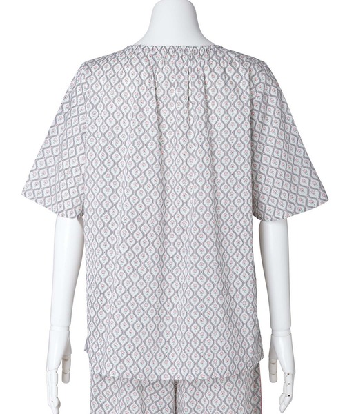 ブラウス シャツ キッドブルー -２５ＬＩＢＥＲＴＹプリント -5分袖トップス -KOBN345 -kidblue レディース