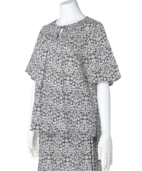 ブラウス シャツ キッドブルー -２５ＬＩＢＥＲＴＹプリント -5分袖トップス -KOBN345 -kidblue レディース