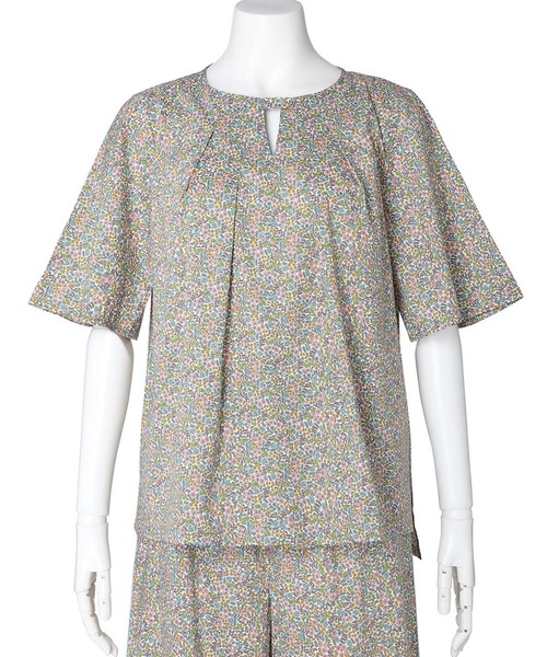ブラウス シャツ キッドブルー -２５ＬＩＢＥＲＴＹプリント -5分袖トップス -KOBN345 -kidblue レディース