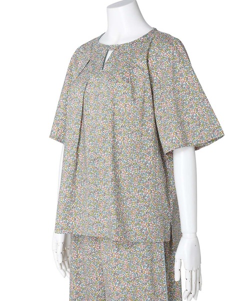 ブラウス シャツ キッドブルー -２５ＬＩＢＥＲＴＹプリント -5分袖トップス -KOBN345 -kidblue レディース