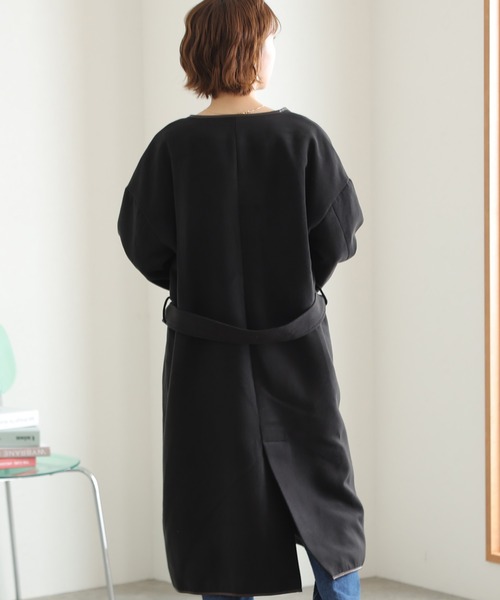 「ElegChic」 ノーカラーコート L ベージュ レディース