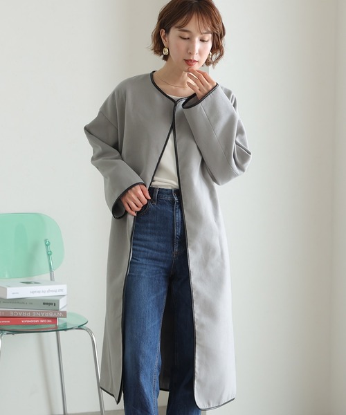 「ElegChic」 ノーカラーコート L ベージュ レディース